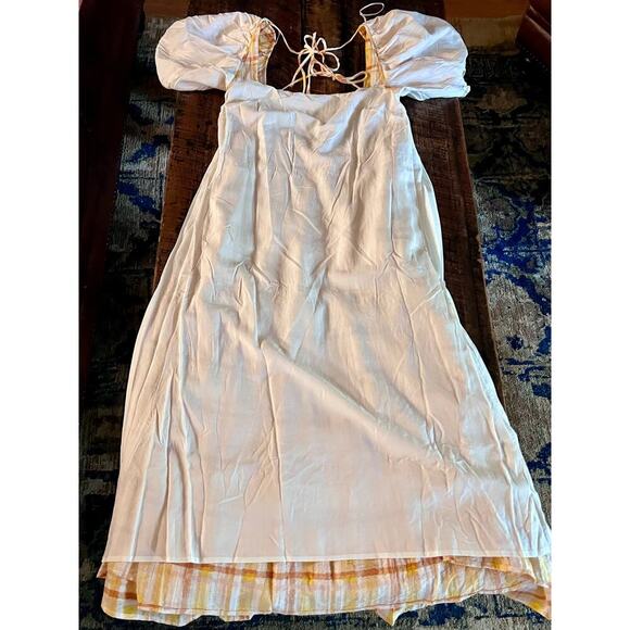 Astr The Label Anthropologie IIana Puff Sleeve Prarie Yellow Plaid Dress - Picture 15 of 17